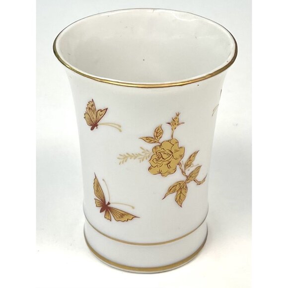 VTG 4" Handpainted Gilded Rose & Butterfly Ceramic Bathroom Cup Vase Japan EUC - Picture 1 of 5